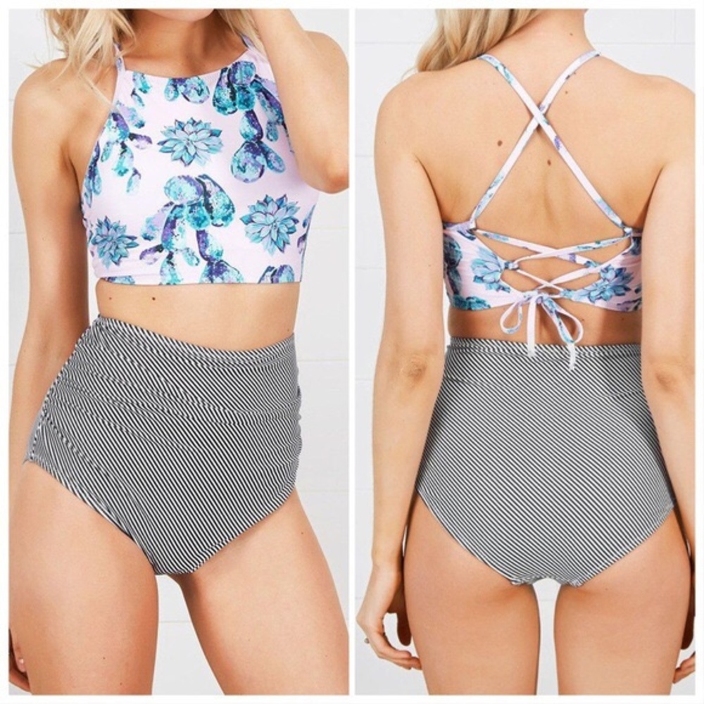 Cupshe Succulent High Neck and High Waist Bikini - Picture 2 of 8